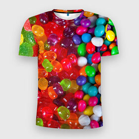 Мужская футболка 3D спортивная с принтом Вкусняшки в Белгороде, 100% полиэстер с улучшенными характеристиками | приталенный силуэт, круглая горловина, широкие плечи, сужается к линии бедра | вкуснотища | вкусняшки | глазурь | карамельки | конфетки | конфеты | мармеладки | сахар | сладости