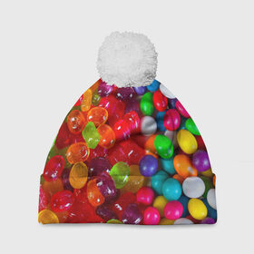 Шапка 3D c помпоном с принтом Вкусняшки в Белгороде, 100% полиэстер | универсальный размер, печать по всей поверхности изделия | вкуснотища | вкусняшки | глазурь | карамельки | конфетки | конфеты | мармеладки | сахар | сладости