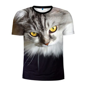 Мужская футболка 3D спортивная с принтом Жёлтые глаза в Белгороде, 100% полиэстер с улучшенными характеристиками | приталенный силуэт, круглая горловина, широкие плечи, сужается к линии бедра | взгляд | глаза | голова животного | киска | кот | котёнок | кошка | прикольные картинки