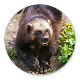 Коврик круглый с принтом Росомаха в Белгороде, резина и полиэстер | круглая форма, изображение наносится на всю лицевую часть | животные | лес | медведи | охота | природа | туризм