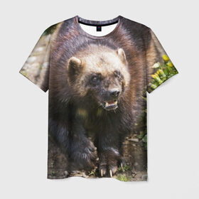 Мужская футболка 3D с принтом Росомаха в Белгороде, 100% полиэфир | прямой крой, круглый вырез горловины, длина до линии бедер | Тематика изображения на принте: животные | лес | медведи | охота | природа | туризм