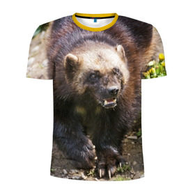 Мужская футболка 3D спортивная с принтом Росомаха в Белгороде, 100% полиэстер с улучшенными характеристиками | приталенный силуэт, круглая горловина, широкие плечи, сужается к линии бедра | животные | лес | медведи | охота | природа | туризм