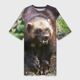 Платье-футболка 3D с принтом Росомаха в Белгороде,  |  | животные | лес | медведи | охота | природа | туризм