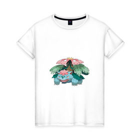 Женская футболка хлопок с принтом Венузавр в Белгороде, 100% хлопок | прямой крой, круглый вырез горловины, длина до линии бедер, слегка спущенное плечо | венузавр | покемон