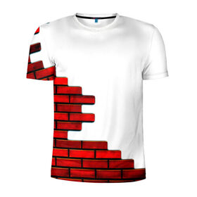 Мужская футболка 3D спортивная с принтом Кирпичики в Белгороде, 100% полиэстер с улучшенными характеристиками | приталенный силуэт, круглая горловина, широкие плечи, сужается к линии бедра | белый | красный | стена