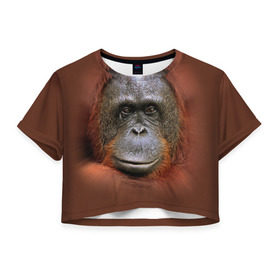 Женская футболка 3D укороченная с принтом Обезьяна в Белгороде, 100% полиэстер | круглая горловина, длина футболки до линии талии, рукава с отворотами | животные | о.м.с.к. | обезьяна | орангутанг