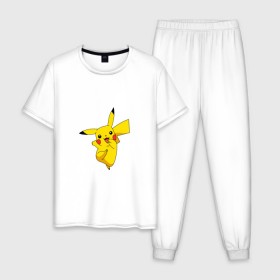 Мужская пижама хлопок с принтом Pikachu Smile в Белгороде, 100% хлопок | брюки и футболка прямого кроя, без карманов, на брюках мягкая резинка на поясе и по низу штанин
 | пикачу | покемон