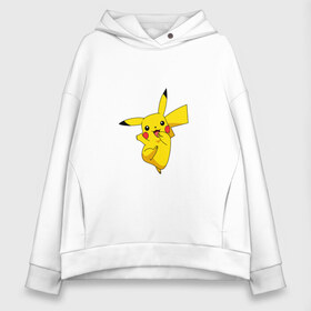 Женское худи Oversize хлопок с принтом Pikachu Smile в Белгороде, френч-терри — 70% хлопок, 30% полиэстер. Мягкий теплый начес внутри —100% хлопок | боковые карманы, эластичные манжеты и нижняя кромка, капюшон на магнитной кнопке | Тематика изображения на принте: пикачу | покемон