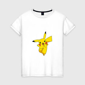 Женская футболка хлопок с принтом Pikachu Smile в Белгороде, 100% хлопок | прямой крой, круглый вырез горловины, длина до линии бедер, слегка спущенное плечо | пикачу | покемон