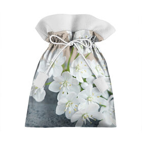 Подарочный 3D мешок с принтом Белые цветочки 3 в Белгороде, 100% полиэстер | Размер: 29*39 см | белый | цветок | цветы