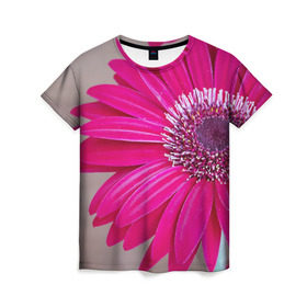 Женская футболка 3D с принтом Гербера 2 в Белгороде, 100% полиэфир ( синтетическое хлопкоподобное полотно) | прямой крой, круглый вырез горловины, длина до линии бедер | герберы | зелень | лепестки | природа | растения | цветы