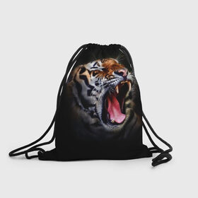 Рюкзак-мешок 3D с принтом Оскал тигра в Белгороде, 100% полиэстер | плотность ткани — 200 г/м2, размер — 35 х 45 см; лямки — толстые шнурки, застежка на шнуровке, без карманов и подкладки | дикая кошка | пасть | тигр | хищник