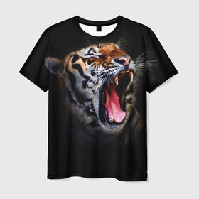 Мужская футболка 3D с принтом Оскал тигра в Белгороде, 100% полиэфир | прямой крой, круглый вырез горловины, длина до линии бедер | дикая кошка | пасть | тигр | хищник