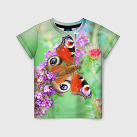 Детская футболка 3D с принтом Прелесть в Белгороде, 100% гипоаллергенный полиэфир | прямой крой, круглый вырез горловины, длина до линии бедер, чуть спущенное плечо, ткань немного тянется | бабочка | лепестки | прикольные картинки | природа | цветочки | цветы