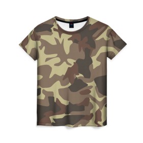 Женская футболка 3D с принтом Коричневый камуфляж в Белгороде, 100% полиэфир ( синтетическое хлопкоподобное полотно) | прямой крой, круглый вырез горловины, длина до линии бедер | camo | camouflage | камо | хаки