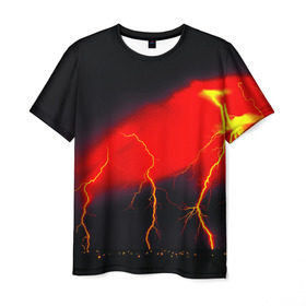 Мужская футболка 3D с принтом Гроза в Белгороде, 100% полиэфир | прямой крой, круглый вырез горловины, длина до линии бедер | красный | молния | ночь | черный