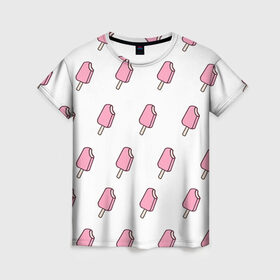 Женская футболка 3D с принтом Мороженое розовое в Белгороде, 100% полиэфир ( синтетическое хлопкоподобное полотно) | прямой крой, круглый вырез горловины, длина до линии бедер | ice cream | мода | мороженое | тренд