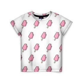 Детская футболка 3D с принтом Мороженое розовое в Белгороде, 100% гипоаллергенный полиэфир | прямой крой, круглый вырез горловины, длина до линии бедер, чуть спущенное плечо, ткань немного тянется | ice cream | мода | мороженое | тренд