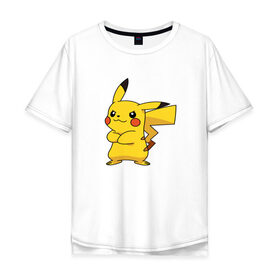 Мужская футболка хлопок Oversize с принтом Pikachu в Белгороде, 100% хлопок | свободный крой, круглый ворот, “спинка” длиннее передней части | pikachu | pokemon | пикачу | покемон