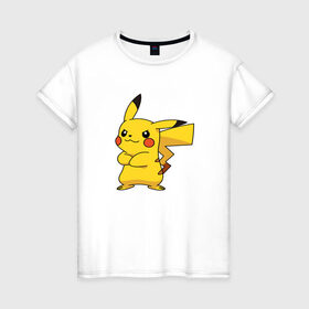 Женская футболка хлопок с принтом Pikachu в Белгороде, 100% хлопок | прямой крой, круглый вырез горловины, длина до линии бедер, слегка спущенное плечо | pikachu | pokemon | пикачу | покемон