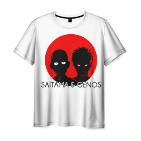 Мужская футболка 3D с принтом Saitama & Genos в Белгороде, 100% полиэфир | прямой крой, круглый вырез горловины, длина до линии бедер | Тематика изображения на принте: genos | one punch man | saitama