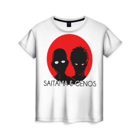 Женская футболка 3D с принтом Saitama & Genos в Белгороде, 100% полиэфир ( синтетическое хлопкоподобное полотно) | прямой крой, круглый вырез горловины, длина до линии бедер | genos | one punch man | saitama