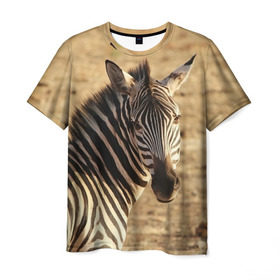 Мужская футболка 3D с принтом Зебра в Белгороде, 100% полиэфир | прямой крой, круглый вырез горловины, длина до линии бедер | Тематика изображения на принте: африка | голова животного | зебра | лошадь | природа