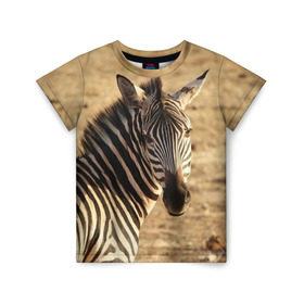 Детская футболка 3D с принтом Зебра в Белгороде, 100% гипоаллергенный полиэфир | прямой крой, круглый вырез горловины, длина до линии бедер, чуть спущенное плечо, ткань немного тянется | африка | голова животного | зебра | лошадь | природа