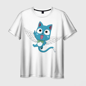 Мужская футболка 3D с принтом Хеппи в Белгороде, 100% полиэфир | прямой крой, круглый вырез горловины, длина до линии бедер | fairy tail | хеппи