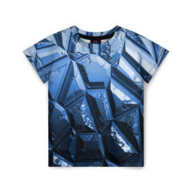 Детская футболка 3D с принтом Каменная кладка синяя в Белгороде, 100% гипоаллергенный полиэфир | прямой крой, круглый вырез горловины, длина до линии бедер, чуть спущенное плечо, ткань немного тянется | камень | синий | текстура