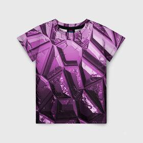 Детская футболка 3D с принтом Каменная кладка фиолетовая в Белгороде, 100% гипоаллергенный полиэфир | прямой крой, круглый вырез горловины, длина до линии бедер, чуть спущенное плечо, ткань немного тянется | 
