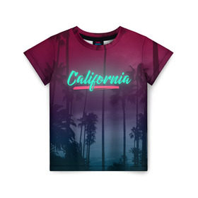 Детская футболка 3D с принтом California в Белгороде, 100% гипоаллергенный полиэфир | прямой крой, круглый вырез горловины, длина до линии бедер, чуть спущенное плечо, ткань немного тянется | america | california | city | state | sun. summer | америка | город | калифорния | лето | солнце | штат