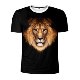 Мужская футболка 3D спортивная с принтом Лев в Белгороде, 100% полиэстер с улучшенными характеристиками | приталенный силуэт, круглая горловина, широкие плечи, сужается к линии бедра | lion | голова | лев