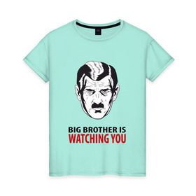 Женская футболка хлопок с принтом Big Brother is watching you в Белгороде, 100% хлопок | прямой крой, круглый вырез горловины, длина до линии бедер, слегка спущенное плечо | 1984 | большой брат | джордж оурелл