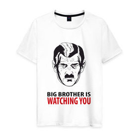 Мужская футболка хлопок с принтом Big Brother is watching you в Белгороде, 100% хлопок | прямой крой, круглый вырез горловины, длина до линии бедер, слегка спущенное плечо. | 1984 | большой брат | джордж оурелл
