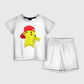 Детский костюм с шортами 3D с принтом Пикачу в кепке в Белгороде,  |  | bulbasaur | pikachu | pokemon | squirtle | бальбазар | пикачу | покемон | сквиртл