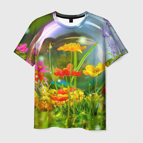 Мужская футболка 3D с принтом Flowers в Белгороде, 100% полиэфир | прямой крой, круглый вырез горловины, длина до линии бедер | арт | краска | лето | лучи | любовь | новинки | популярные | природа | рисунки | свет | цветы