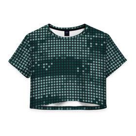 Женская футболка 3D укороченная с принтом Кибер камуфляж 3 в Белгороде, 100% полиэстер | круглая горловина, длина футболки до линии талии, рукава с отворотами | Тематика изображения на принте: пиксели | темный