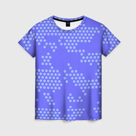 Женская футболка 3D с принтом Кибер камуфляж 7 в Белгороде, 100% полиэфир ( синтетическое хлопкоподобное полотно) | прямой крой, круглый вырез горловины, длина до линии бедер | пиксели | сиреневый | точки