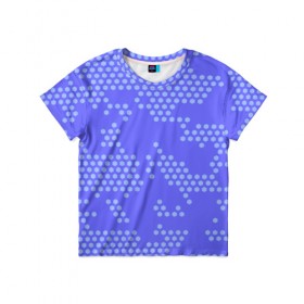 Детская футболка 3D с принтом Кибер камуфляж 7 в Белгороде, 100% гипоаллергенный полиэфир | прямой крой, круглый вырез горловины, длина до линии бедер, чуть спущенное плечо, ткань немного тянется | пиксели | сиреневый | точки