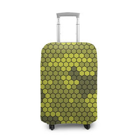 Чехол для чемодана 3D с принтом Кибер камуфляж 8 в Белгороде, 86% полиэфир, 14% спандекс | двустороннее нанесение принта, прорези для ручек и колес | желтый | соты