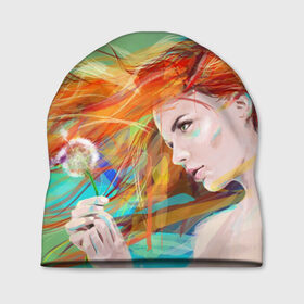 Шапка 3D с принтом Летняя пора в Белгороде, 100% полиэстер | универсальный размер, печать по всей поверхности изделия | lineking | вектор | волосы на ветру | девушка | краски | модель | одуванчик | рыжая