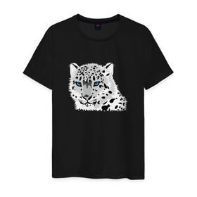 Мужская футболка хлопок с принтом Белый тигр в Белгороде, 100% хлопок | прямой крой, круглый вырез горловины, длина до линии бедер, слегка спущенное плечо. | Тематика изображения на принте: снежный барс | хищник
