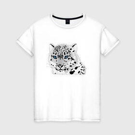 Женская футболка хлопок с принтом Белый тигр в Белгороде, 100% хлопок | прямой крой, круглый вырез горловины, длина до линии бедер, слегка спущенное плечо | Тематика изображения на принте: снежный барс | хищник