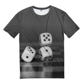 Мужская футболка 3D с принтом Игральные кости в Белгороде, 100% полиэфир | прямой крой, круглый вырез горловины, длина до линии бедер | кубик