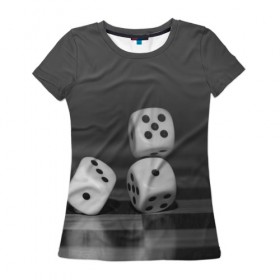 Женская футболка 3D с принтом Игральные кости в Белгороде, 100% полиэфир ( синтетическое хлопкоподобное полотно) | прямой крой, круглый вырез горловины, длина до линии бедер | кубик