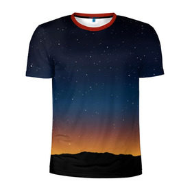 Мужская футболка 3D спортивная с принтом Звездное небо в Белгороде, 100% полиэстер с улучшенными характеристиками | приталенный силуэт, круглая горловина, широкие плечи, сужается к линии бедра | вселенная | галактика | горизон | звезды | небо | ночь