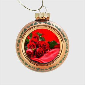 Стеклянный ёлочный шар с принтом Розы в Белгороде, Стекло | Диаметр: 80 мм | букет | красная | лепесток | разноцветная | роза | цветок