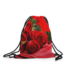 Рюкзак-мешок 3D с принтом Розы в Белгороде, 100% полиэстер | плотность ткани — 200 г/м2, размер — 35 х 45 см; лямки — толстые шнурки, застежка на шнуровке, без карманов и подкладки | букет | красная | лепесток | разноцветная | роза | цветок