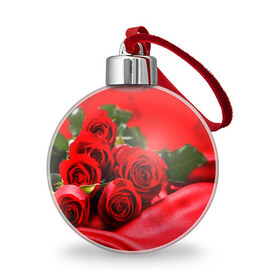 Ёлочный шар с принтом Розы в Белгороде, Пластик | Диаметр: 77 мм | букет | красная | лепесток | разноцветная | роза | цветок